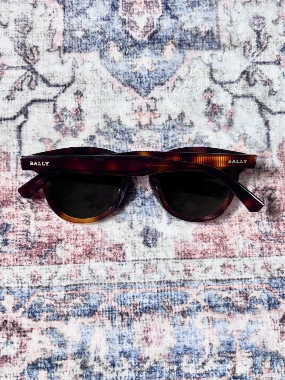 BALLY Shiny Classic Havana Sunglasses with Green Lens